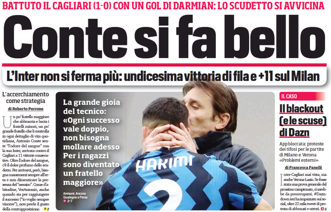 Конте делает красиво. Заголовки Gazzetta, TuttoSport и Corriere за 12 апреля
