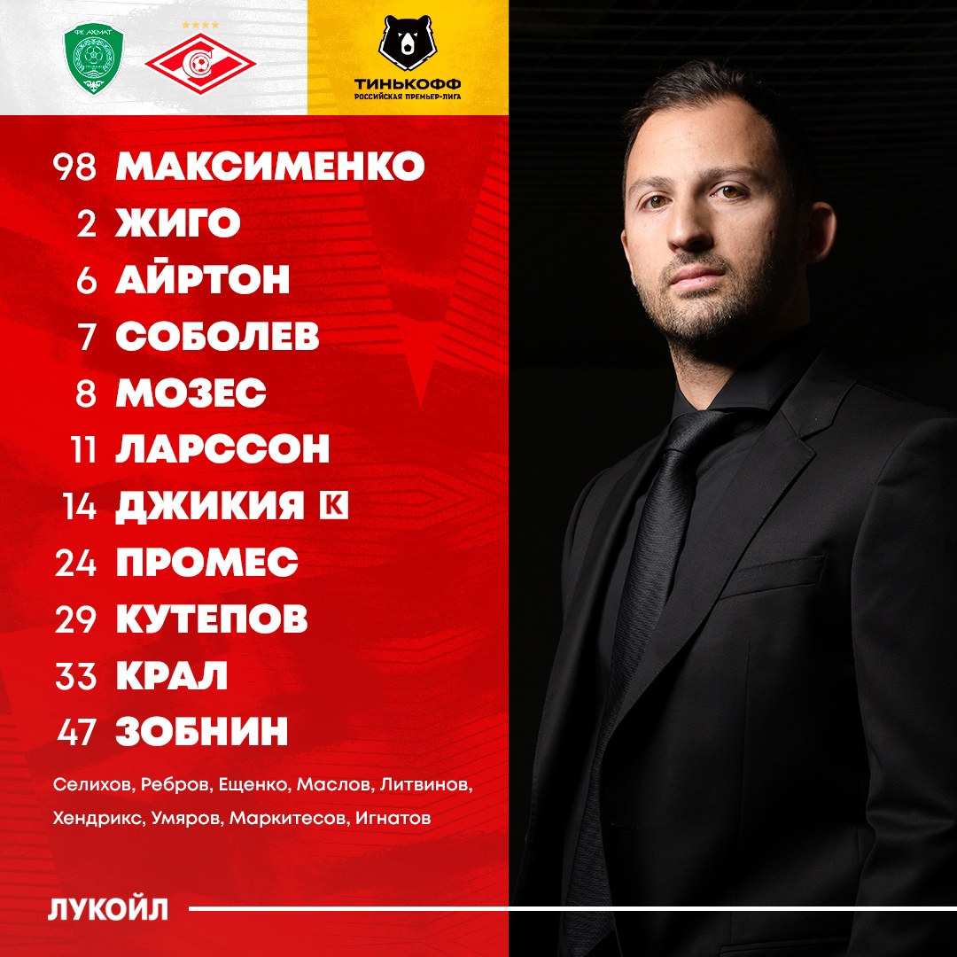 Состав «Спартака» в матче с «Ахматом»