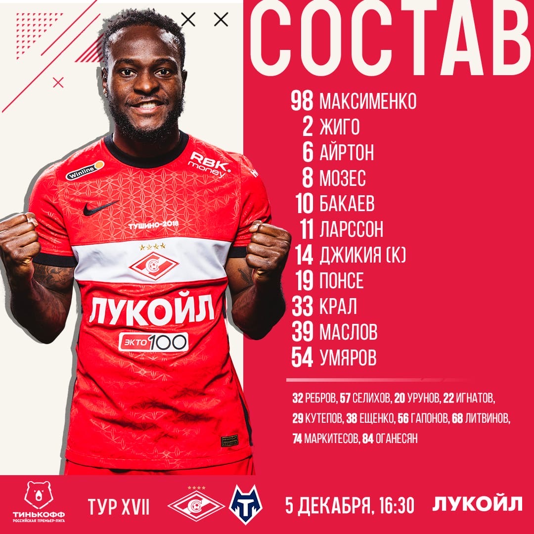 Состав «Спартака» в матче с «Тамбовом»