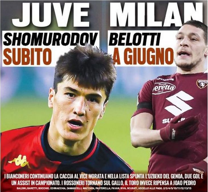 «Юве», Шомуродов сразу. Заголовки Gazzetta, TuttoSport и Corriere за 8 января