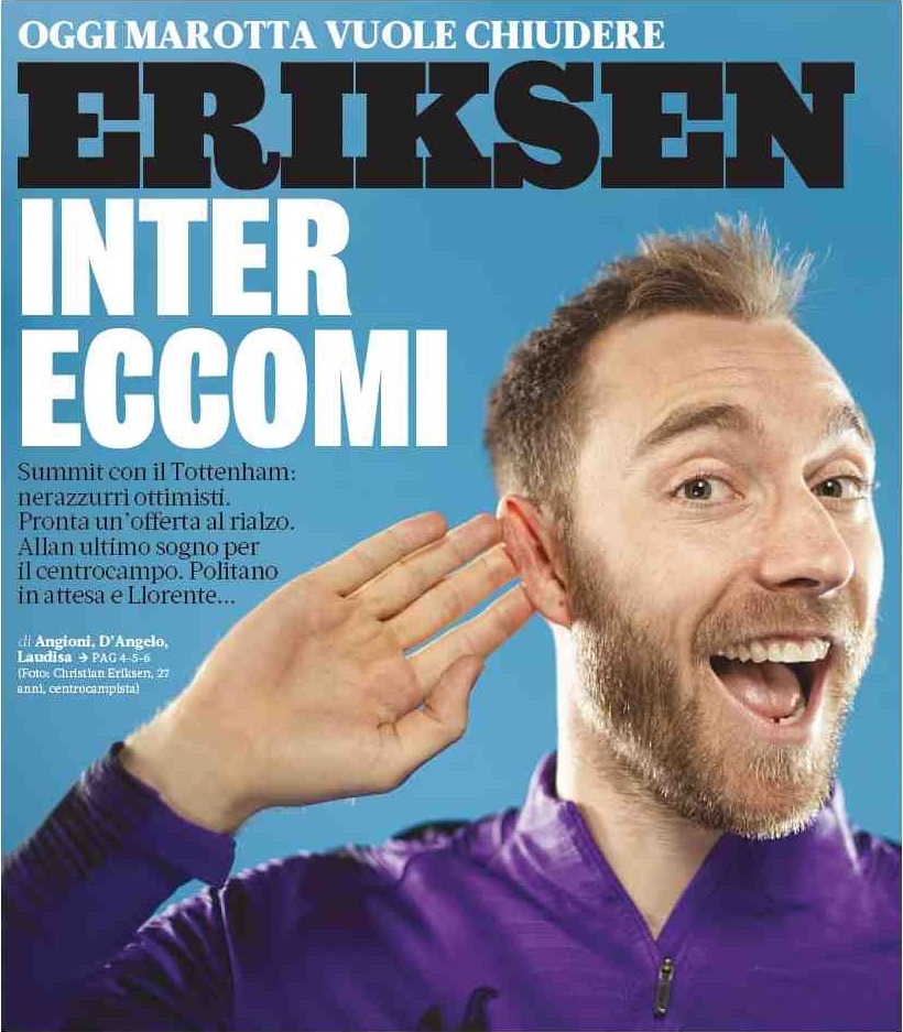 Эриксен: «Интер», вот и я. Заголовки Gazzetta, TuttoSport и Corriere за 24 января