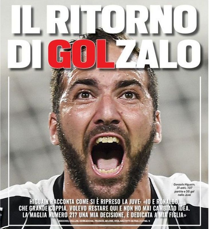 Возвращение Голсало. Заголовки Gazzetta, TuttoSport и Corriere за 13 сентября