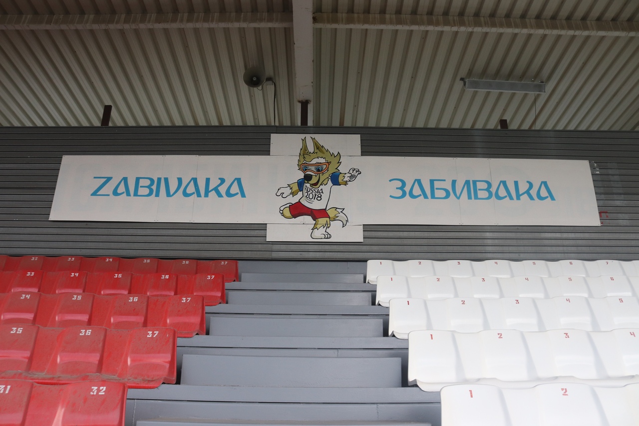 На крыше стадиона растет трава, одну из трибун закрыли по требованиям безопасности, под ногами рушится плитка