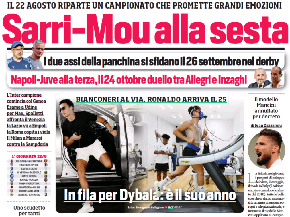 Сарри-Маур в шестом туре. Заголовки Gazzetta, TuttoSport и Corriere за 15 июля