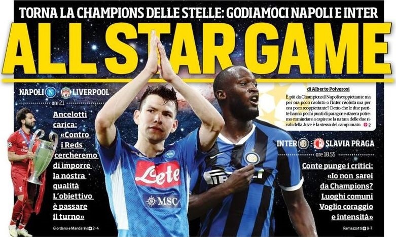 Игра всех звёзд. Заголовки Gazzetta, TuttoSport и Corriere за 17 сентября