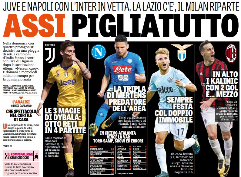 Всеобъемлющие звёзды. Заголовки Gazzetta, TuttoSport и Corriere за 18 сентября