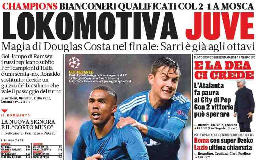 Локомотив «Юве». Заголовки Gazzetta и TuttoSport за 7 ноября