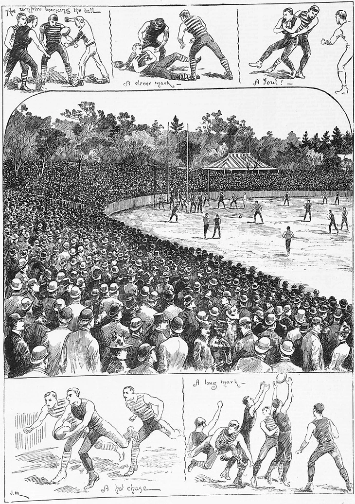 Зарисовка матча между «Эссендоном» и «Карлтоном» прошедшего в 1891 году