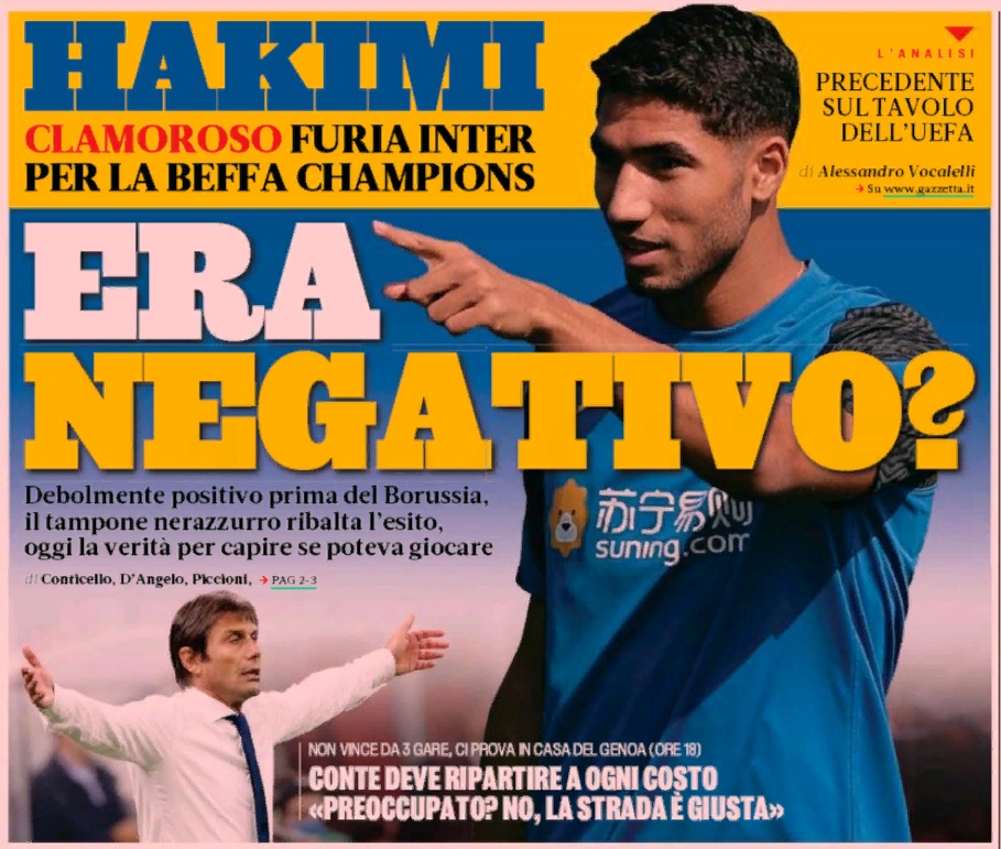 Хакими был здоров? Заголовки Gazzetta, TuttoSport и Corriere за 24 октября