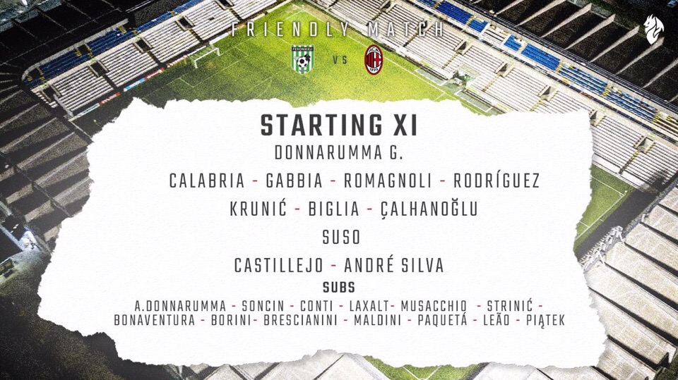 Объявлен стартовый состав «Милана» на матч с «Фероникели»