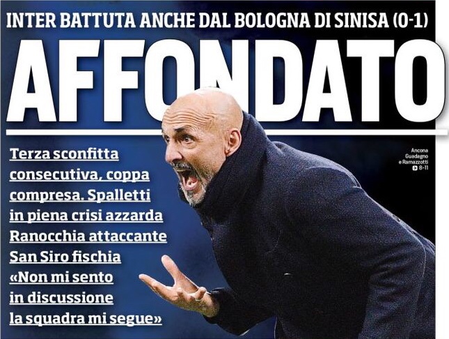 Потонувший. Заголовки Gazzetta, TuttoSport и Corriere за 4 февраля