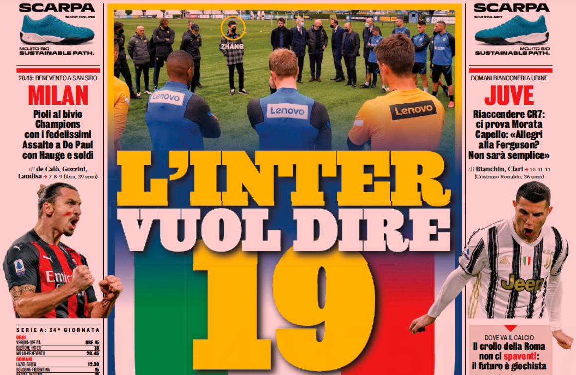 «Интер» хочет сказать 19. Заголовки Gazzetta, TuttoSport и Corriere за 1 мая