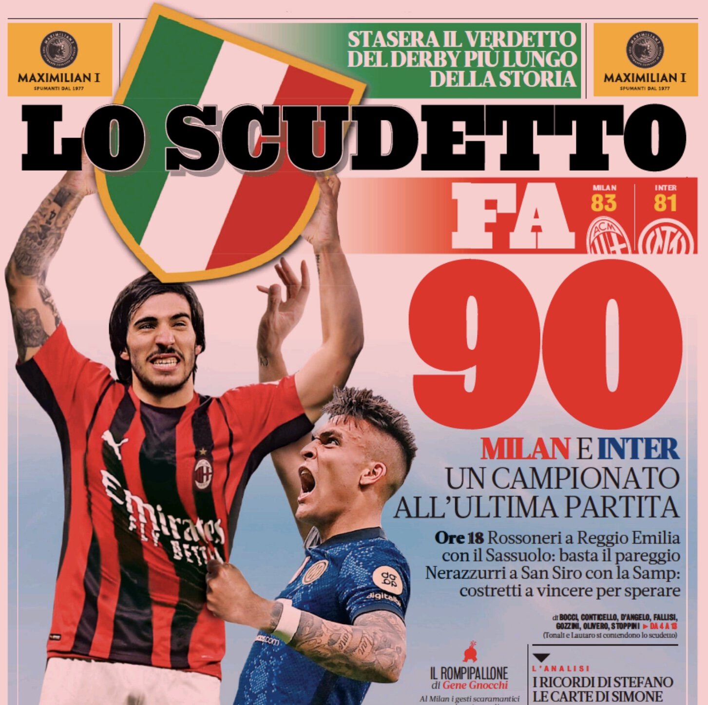 Скудетто за 90 минут. Заголовки Gazzetta, TuttoSport и Corriere за 22 мая