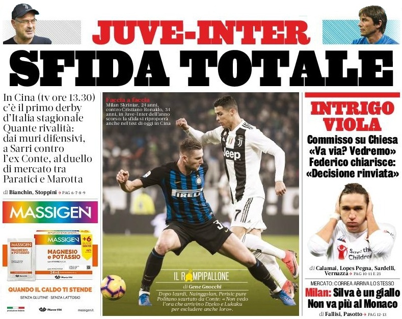 «Юве»-«Интер», тотальная схватка. Заголовки Gazzetta, TuttoSport и Corriere за 24 июля