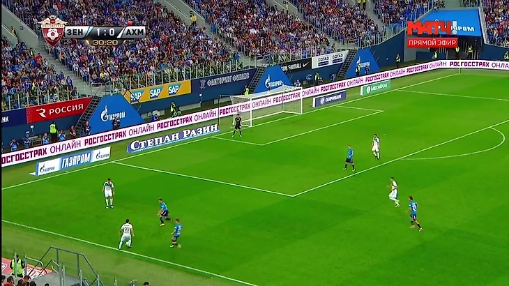 Зенит частенько ловил грозненцев в подобные квадраты, тем самым лишая возможности выхода из обороны низом.