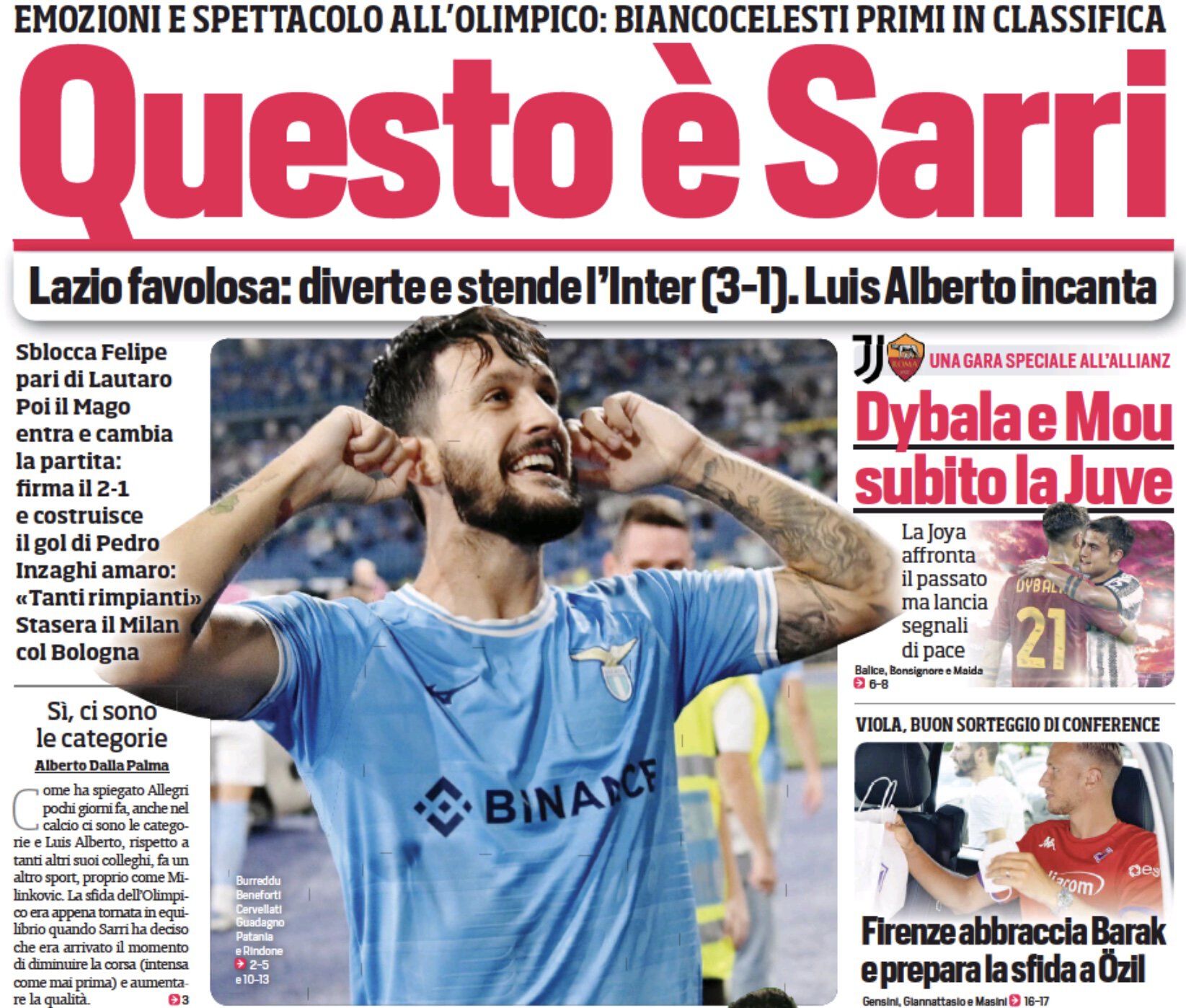 Это Сарри. Заголовки Gazzetta, TuttoSport и Corriere за 27 августа