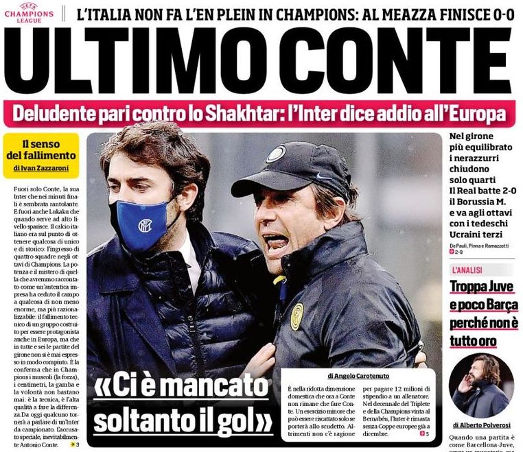 Последний Конте. Заголовки Gazzetta, TuttoSport и Corriere за 10 декабря