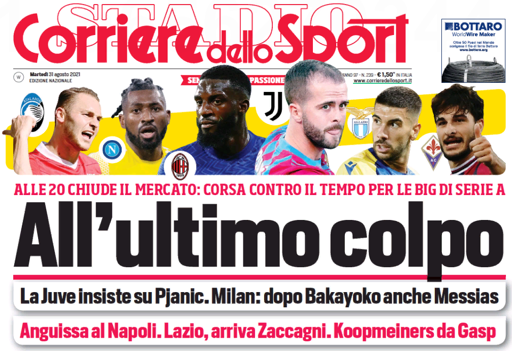 В последнюю сделку. Заголовки Gazzetta, TuttoSport и Corriere за 31 августа