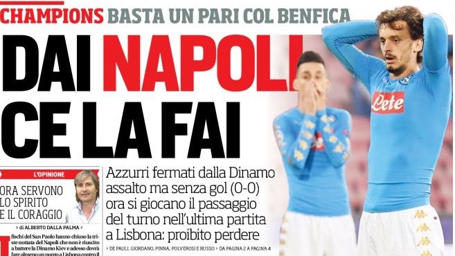 «Давай, «Наполи», сделай это». Заголовки Gazzetta, TuttoSport и Corriere за 24 ноября