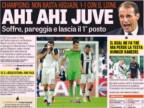 «Ай-ай, «Юве». Заголовки Gazzetta, TuttoSport и Corriere за 3 ноября