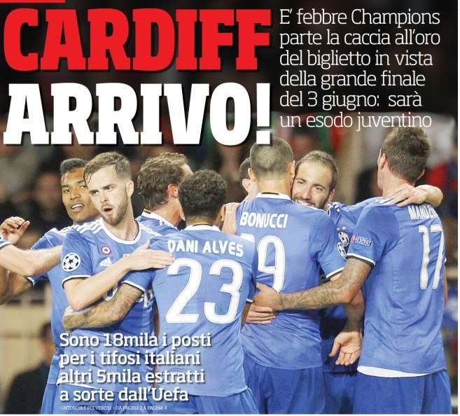 «Кардифф, идём!». Заголовки Gazzetta, TuttoSport и Corriere за 5 мая