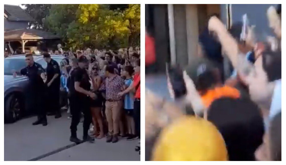 После парада Месси отправился домой, но дорогу перегородили болельщики – пришлось вмешиваться полиции👮‍♂️🚔