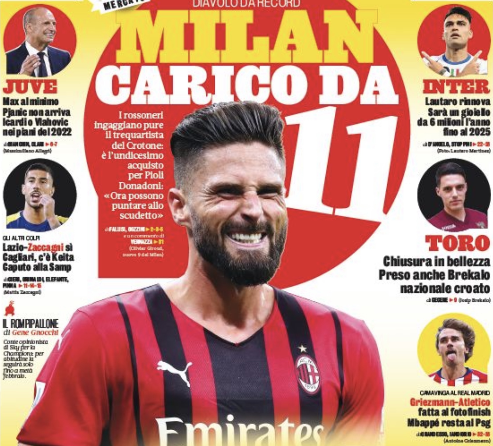 «Милан», заряд от 11. Заголовки Gazzetta, TuttoSport и Corriere за 1 сентября