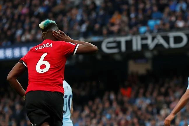 Paul Pogba celebrating his heroics against Manchester City in 2018. (Alamy)