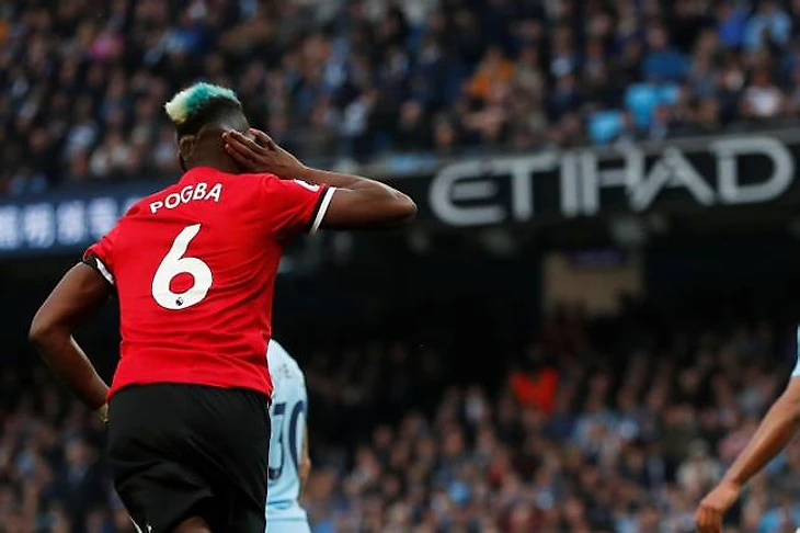 Paul Pogba celebrating his heroics against Manchester City in 2018. (Alamy)