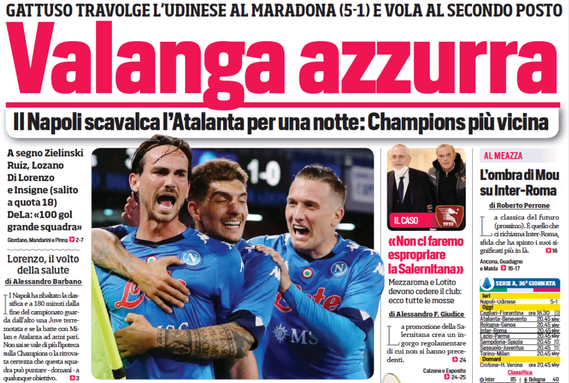 Лазурная лавина. Заголовки Gazzetta, TuttoSport и Corriere за 12 мая