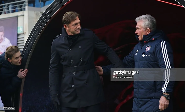 Ronny Hartmann/Bongarts/Getty Images/LEIPZIG, GERMANY - MARCH 18: JUPP HEYNCKES AND RALPH HASENHUETTL RA