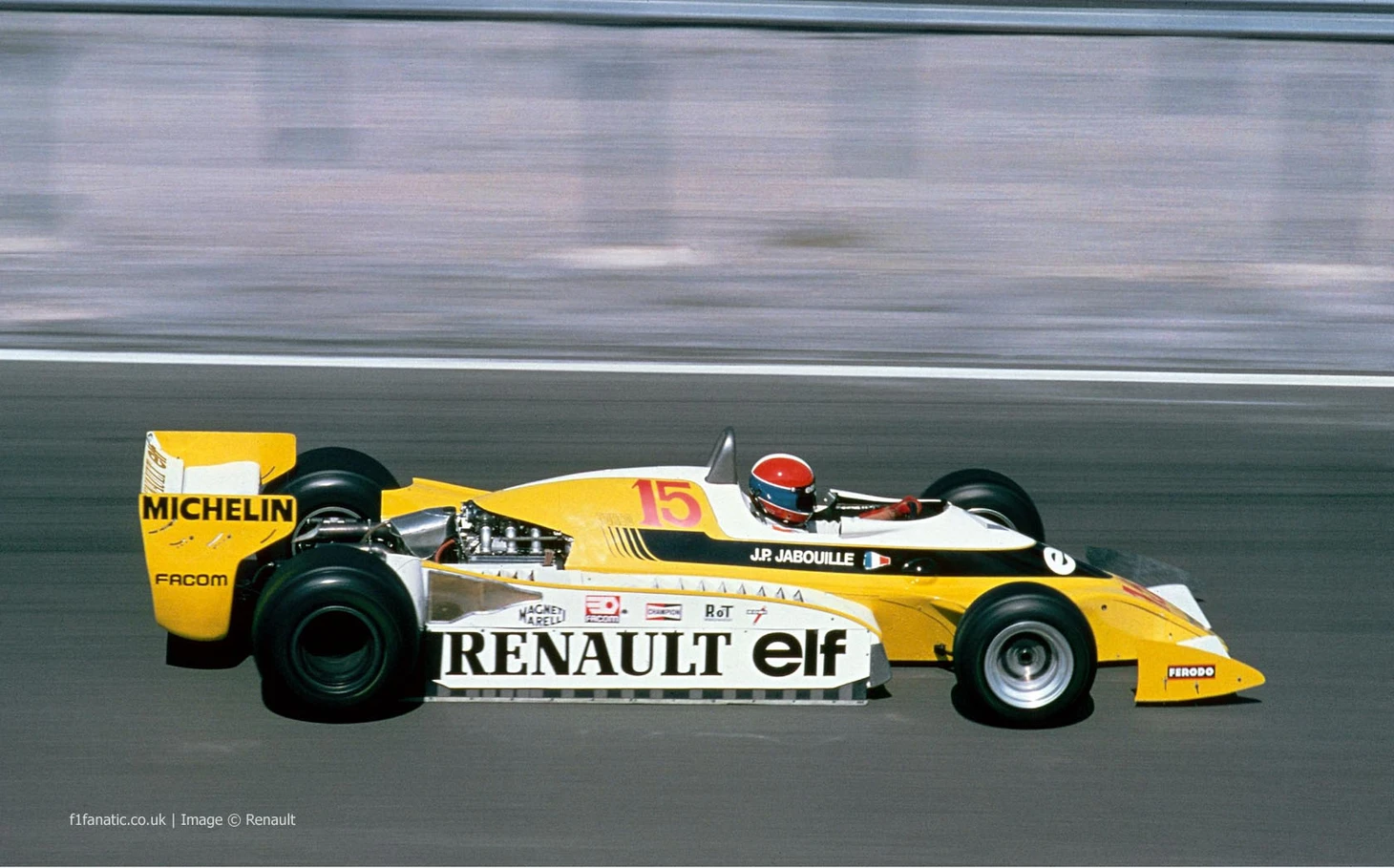 Жан-Пьер Жабуи за рулём Renault RS01, Дижон, 1979