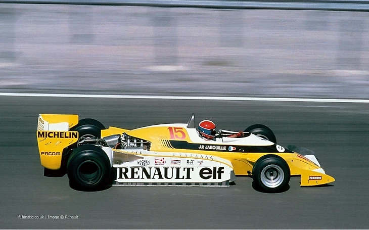 Жан-Пьер Жабуи за рулём Renault RS01, Дижон, 1979