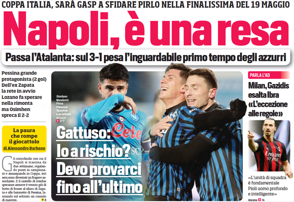 «Наполи», это капитуляция. Заголовки Gazzetta, TuttoSport и Corriere за 11 февраля