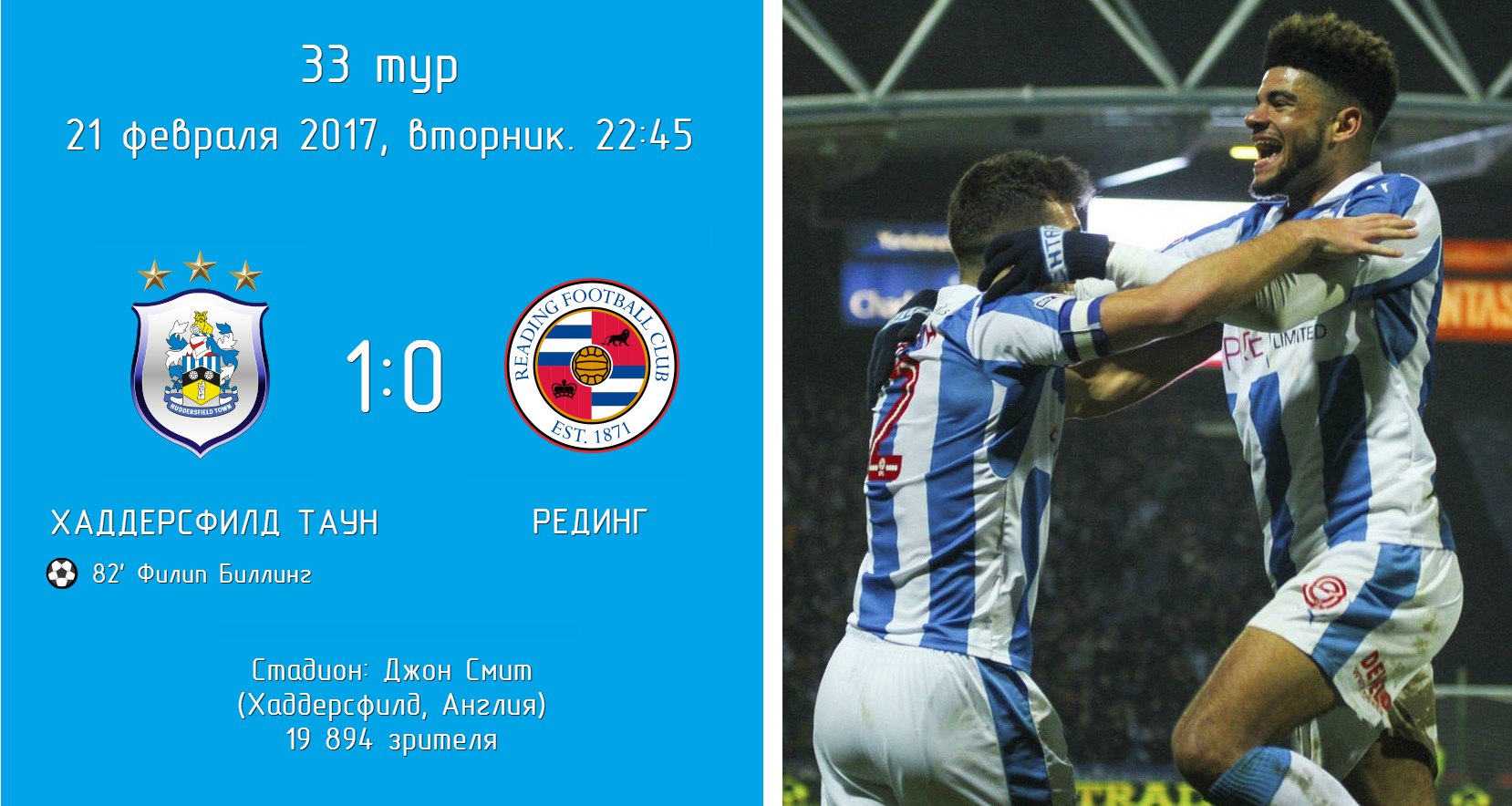 ОТЧЕТ: «Хаддерсфилд Таун» 1:0 «Рединг»