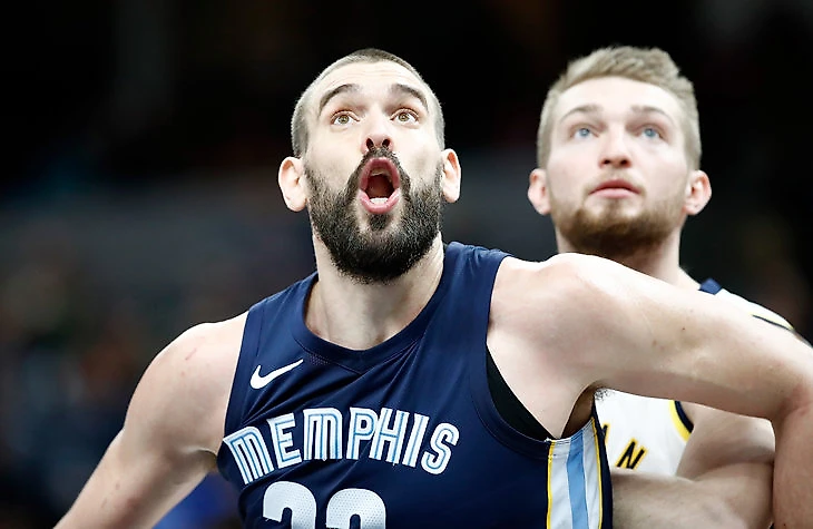 Marc Gasol of the Memphis Grizzlies stands on the court during the second half of a NBA game against the New Orleans Pelicans at the Smoothie King...