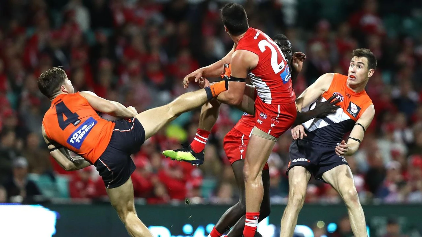 AFL 2018: Toby Greene marking action, AFL could crack down on studs up action