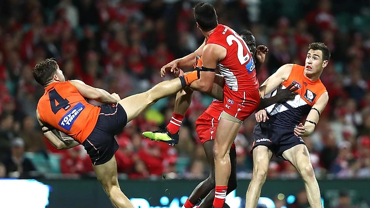 AFL 2018: Toby Greene marking action, AFL could crack down on studs up  action