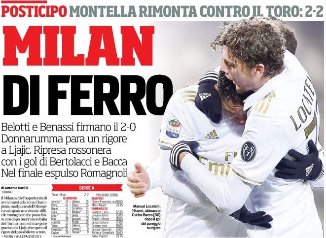«Железный «Милан». Заголовки Gazzetta, TuttoSport и Corriere за 17 января