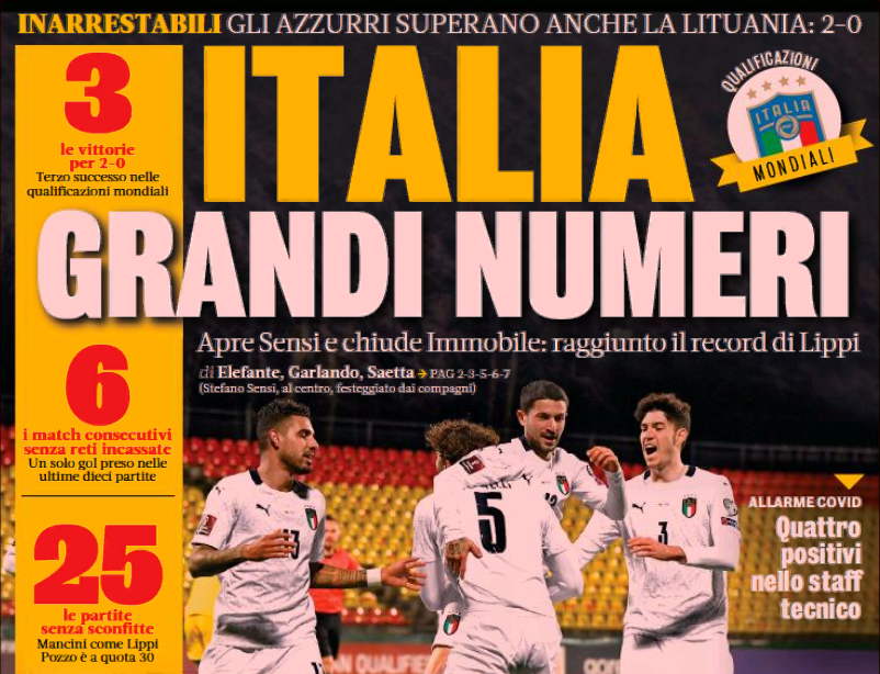 Италия, отличная статистика. Заголовки Gazzetta, TuttoSport и Corriere за 1 апреля