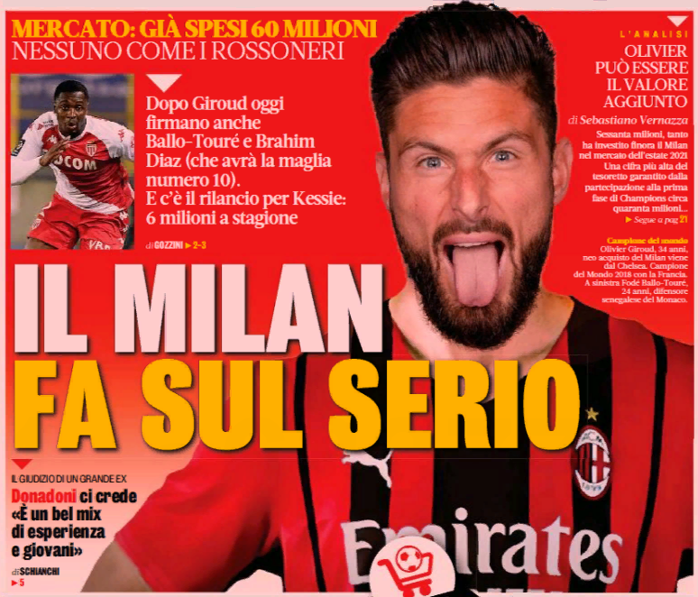 «Милан» серьёзен. Заголовки Gazzetta, TuttoSport и Corriere за 17 июля