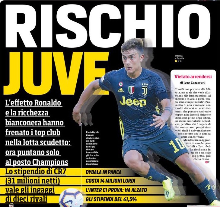 Риск «Юве». Заголовки Gazzetta, TuttoSport и Corriere за 5 сентября