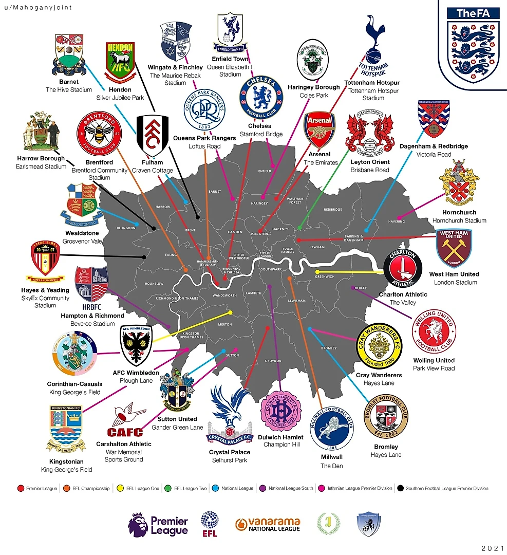 Карта футбольных клубов Лондона до седьмого дивизиона. Сохраняйте,  печатайте - Non-League - Блоги Sports.ru