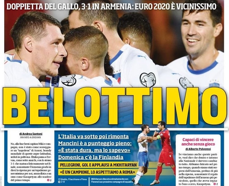 Белоттимально. Заголовки Gazzetta, TuttoSport и Corriere за 6 сентября