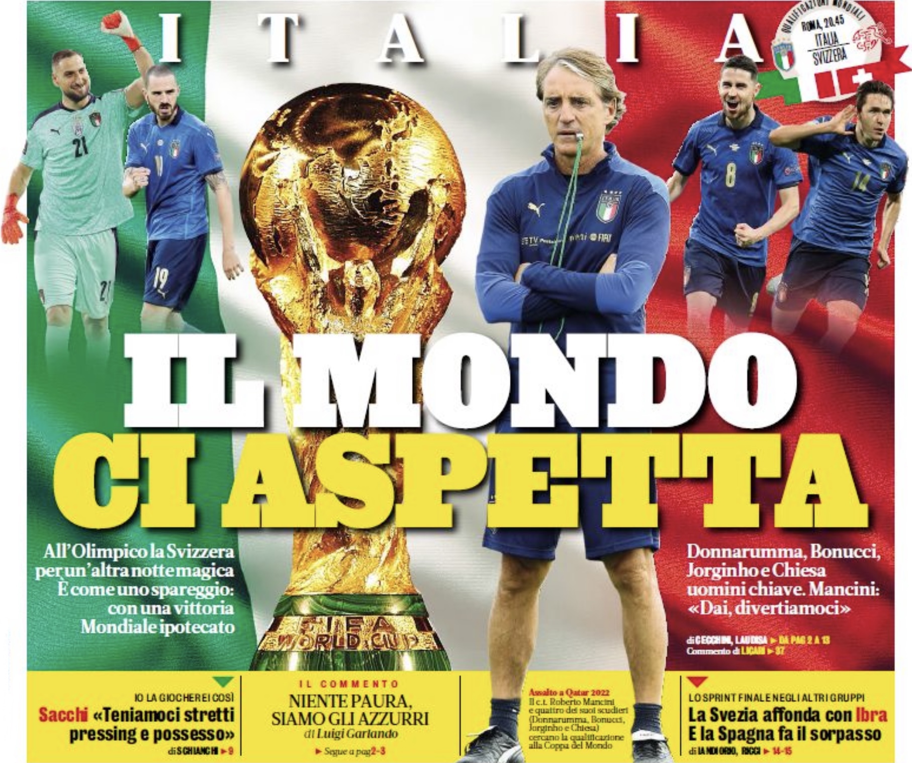 Италия, мир ждёт. Заголовки Gazzetta, TuttoSport и Corriere за 12 ноября