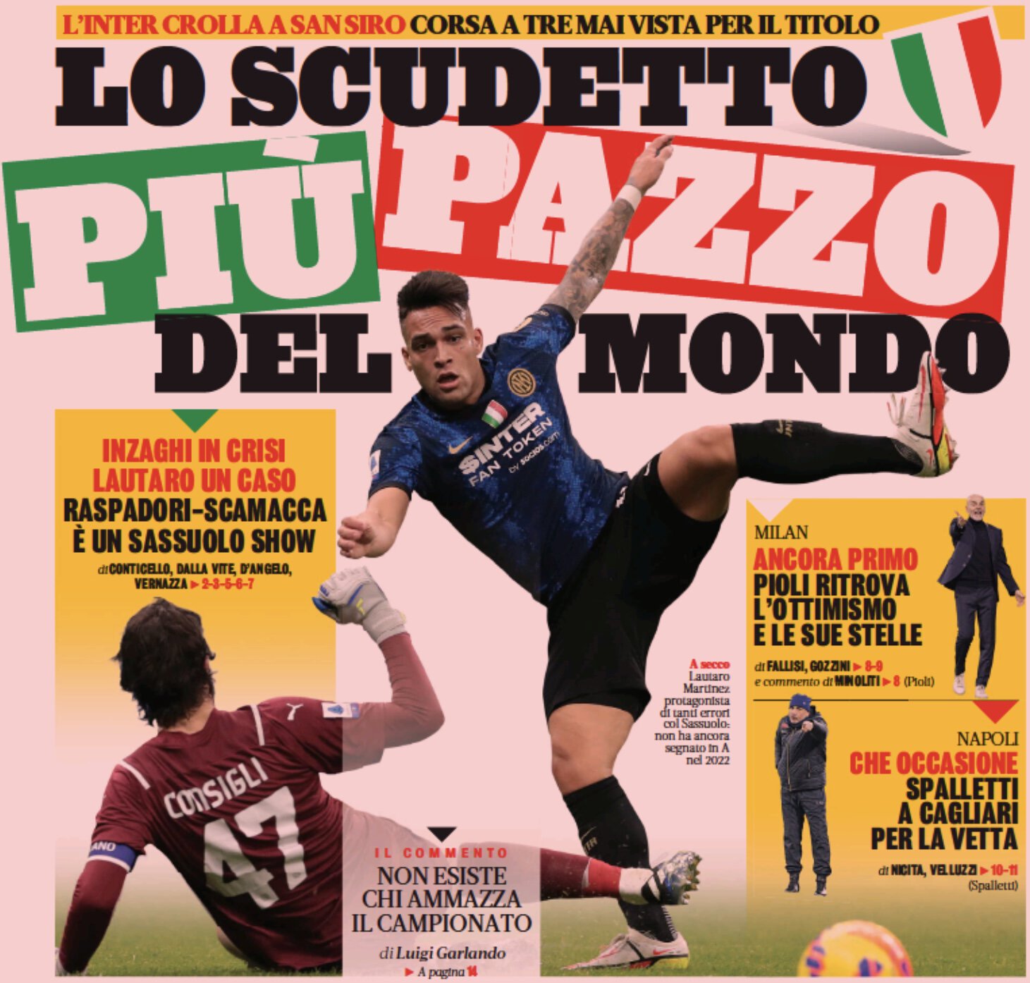 Самое сумасшедшее Скудетто в мире. Заголовки Gazzetta, TuttoSport и Corriere за 21 февраля