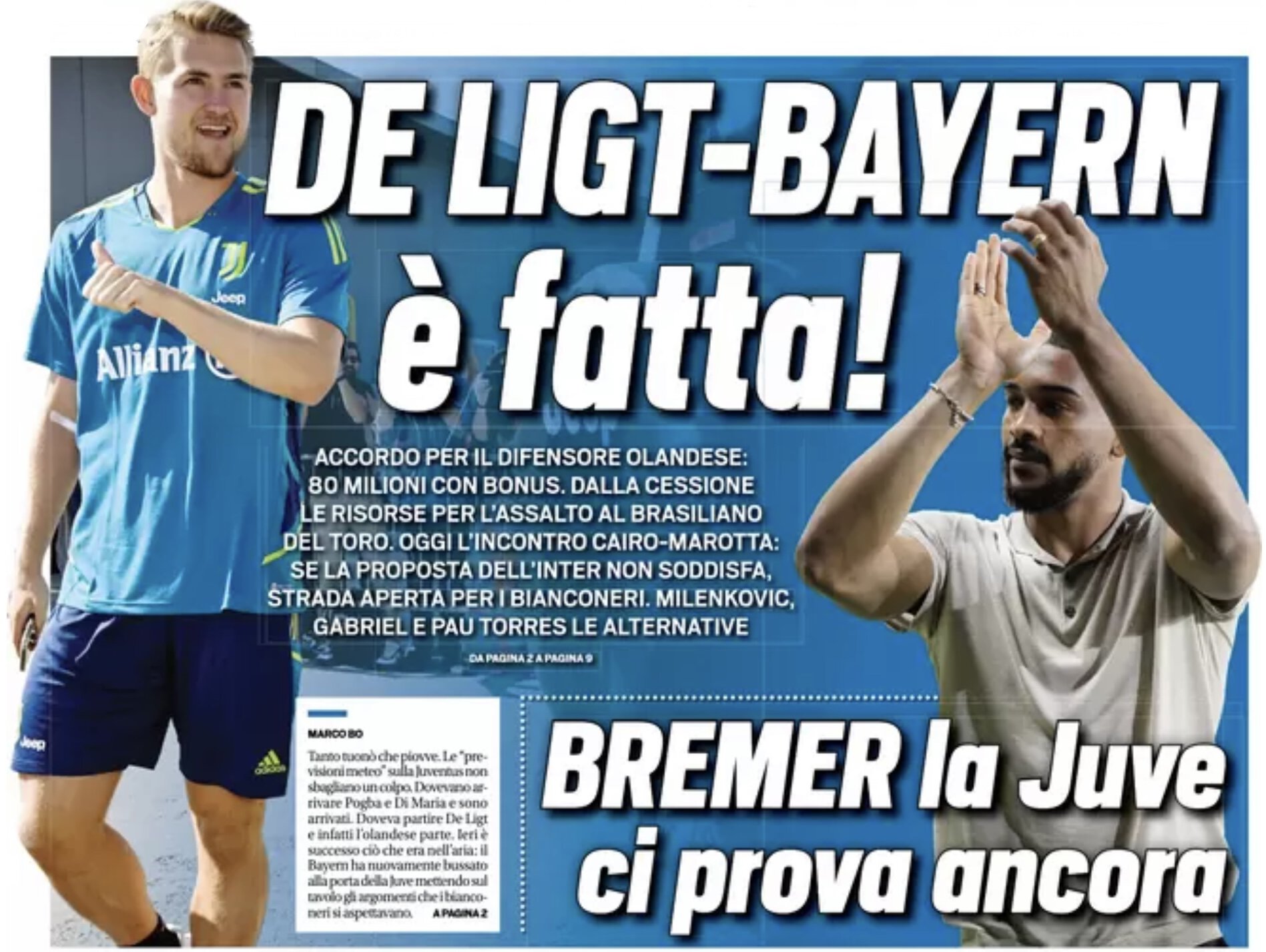 Де Лигт-«Бавария», дело сделано! Заголовки Gazzetta, TuttoSport и Corriere за 18 июля