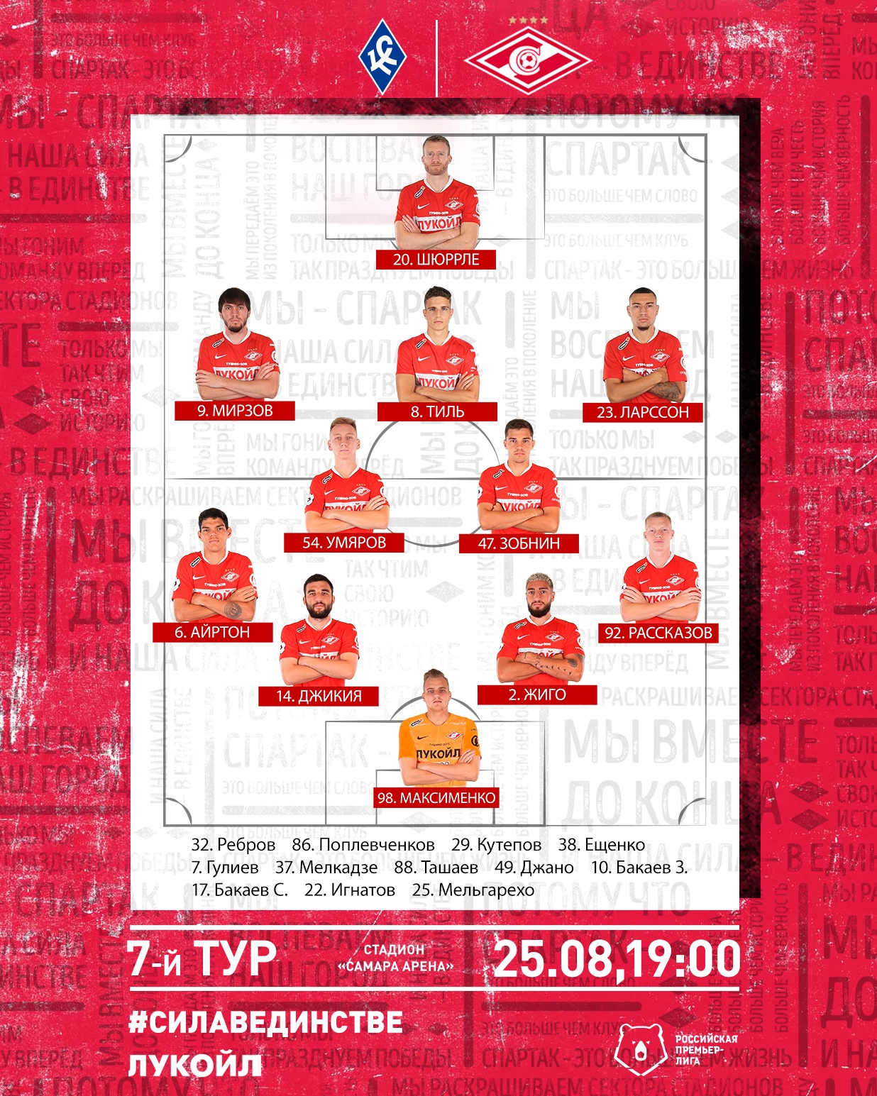 Состав «Спартака» в матче с «Крыльями Советов»