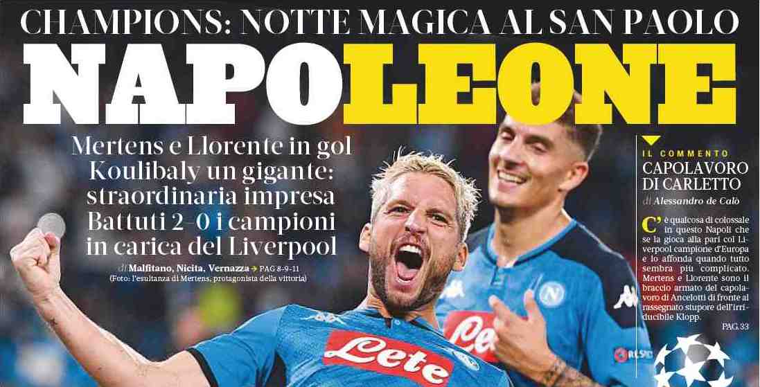 НапоЛев. Заголовки Gazzetta, TuttoSport и Corriere за 18 сентября