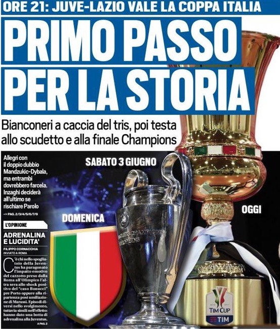 «Первый шаг для истории». Заголовки Gazzetta, TuttoSport и Corriere за 17 мая